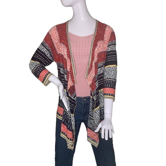 Christopher & Banks Women Open Cardigan Size Large Fine Knit Striped - Picture 1 of 11